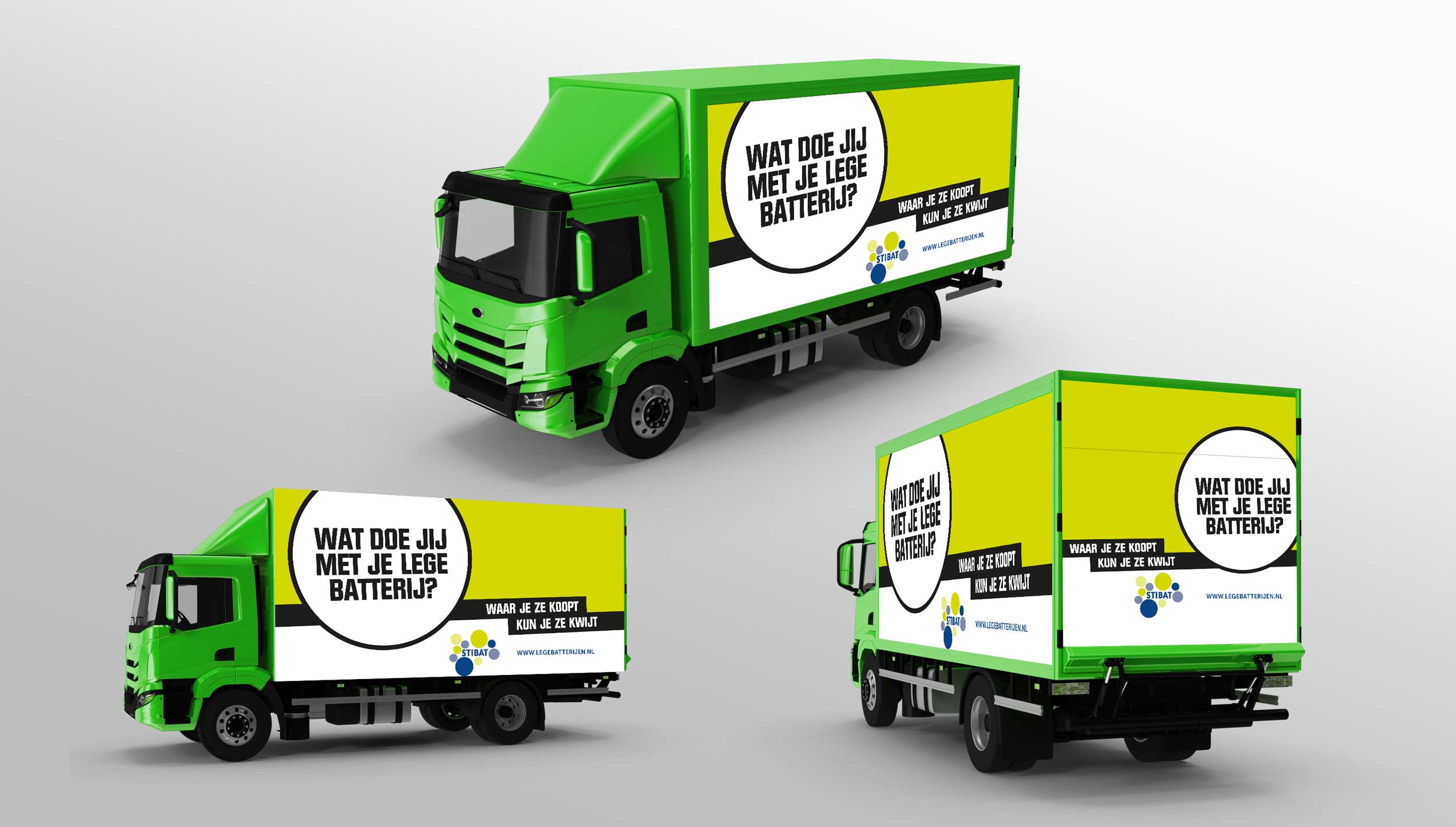 In Nederland rijden vrachtwagens van Stibat rond, met door de ons verzorgde landelijke campagne